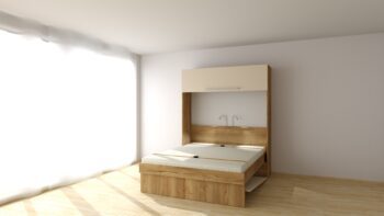 Sklápěcí postel Hajana 4 otevřená, barva dub/almond, v prázdné místnosti
