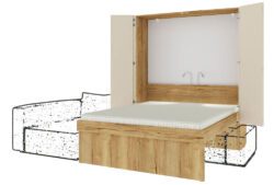 Sklápěcí postel Hajana 6 s vyklápěním nad sedačku, otevřená, panty dveří s úhlem otevření 155°