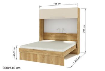 Rozměrové schéma sklápěcí postele H4-200x140-cm